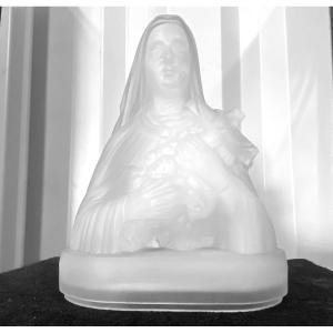 Etling France-holy Virgin In Pressed Molded Opalescent Glass