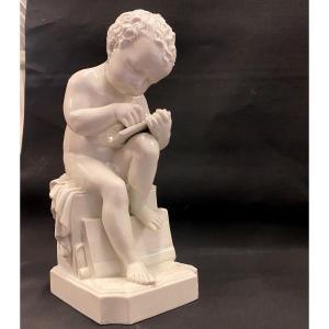 After Antonio Canova, Child At Study - Glazed White Ceramic -