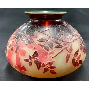 Impressionnant Vase Pansu Dégagé à l'Acide De Emile Gallé (1904 - 1936) - Art Déco