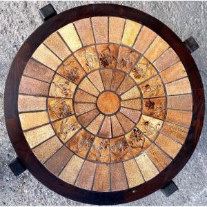 Small Ceramic Round Table Capron Herbarium - XXth