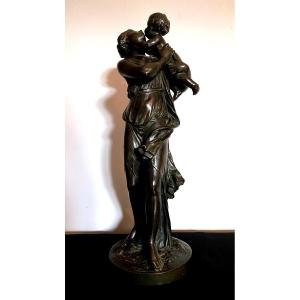 Sculpture Bronze Femme à l'Enfant Par Clodion 19 Ième 