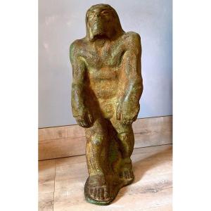 Prehistoric Man Sculpture By Paul Darde 20th