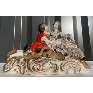 Saxe Ou Meissen Grand Groupe En Porcelaine Romantique - 19 Ième