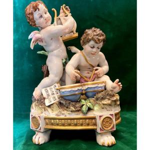 Véritable Porcelaine Algora Anges Jouant De La Musique 