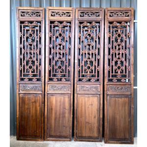 Chinese Doors Or Separations In Exotic Carved Wood 19th Century