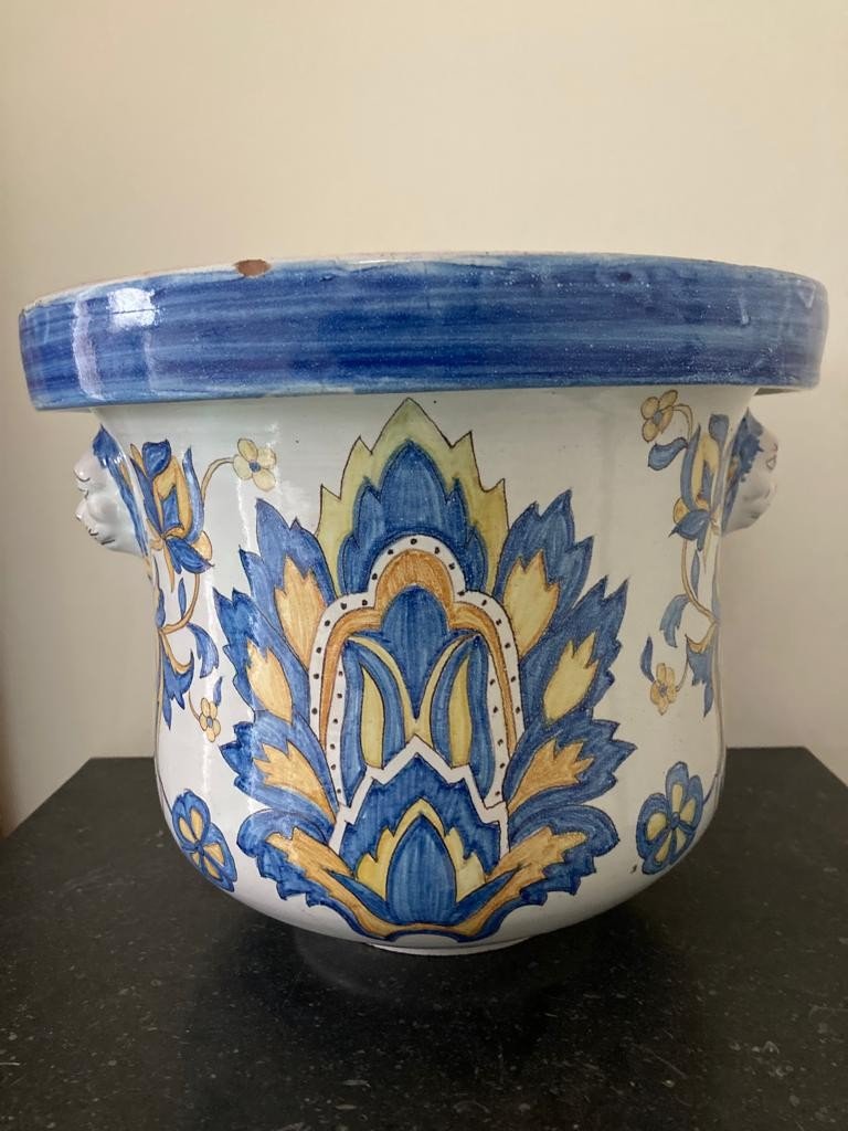 Pot d'orangerie Céramique Majolique Italienne Nevers à Décor Floral Style Iznik