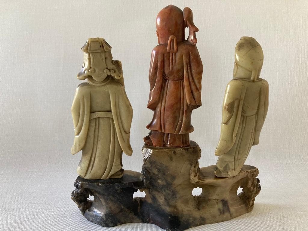 China Set Of Sages Statues In Hard Stone Asian Art-photo-2