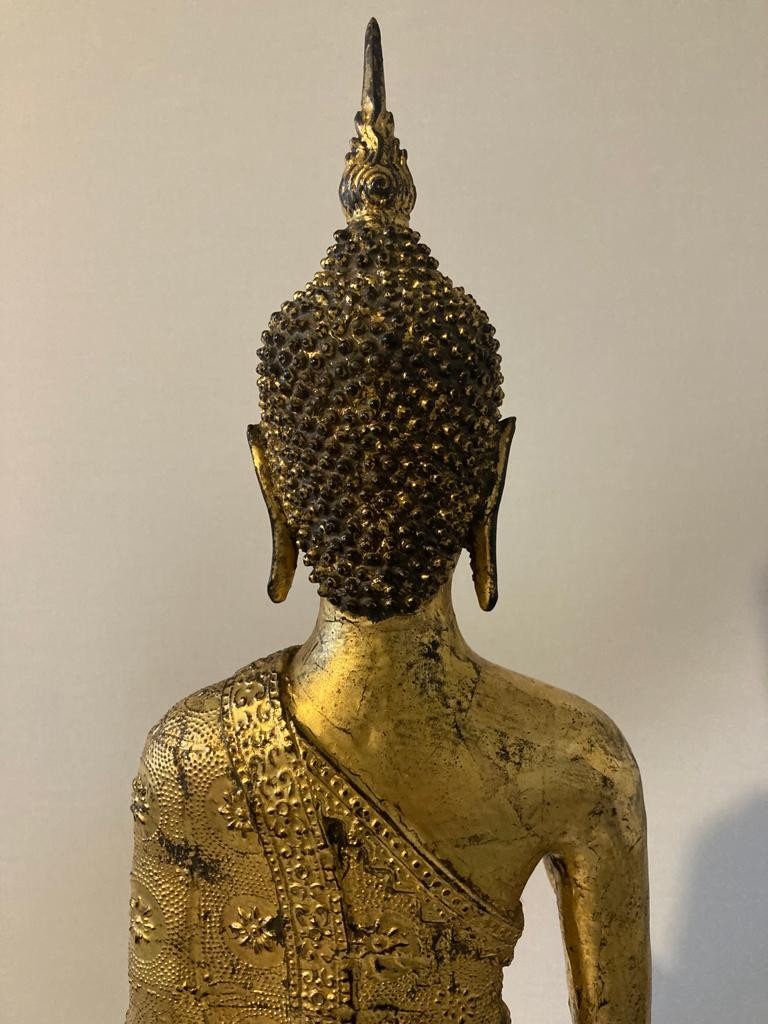 Statue De Bouddha Debout Bronze Doré Thaïlande-photo-2