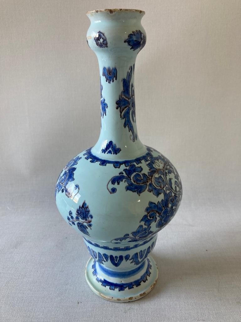 Nevers Vase En Forme De Bouteille Faïence Blanc Bleu-photo-4