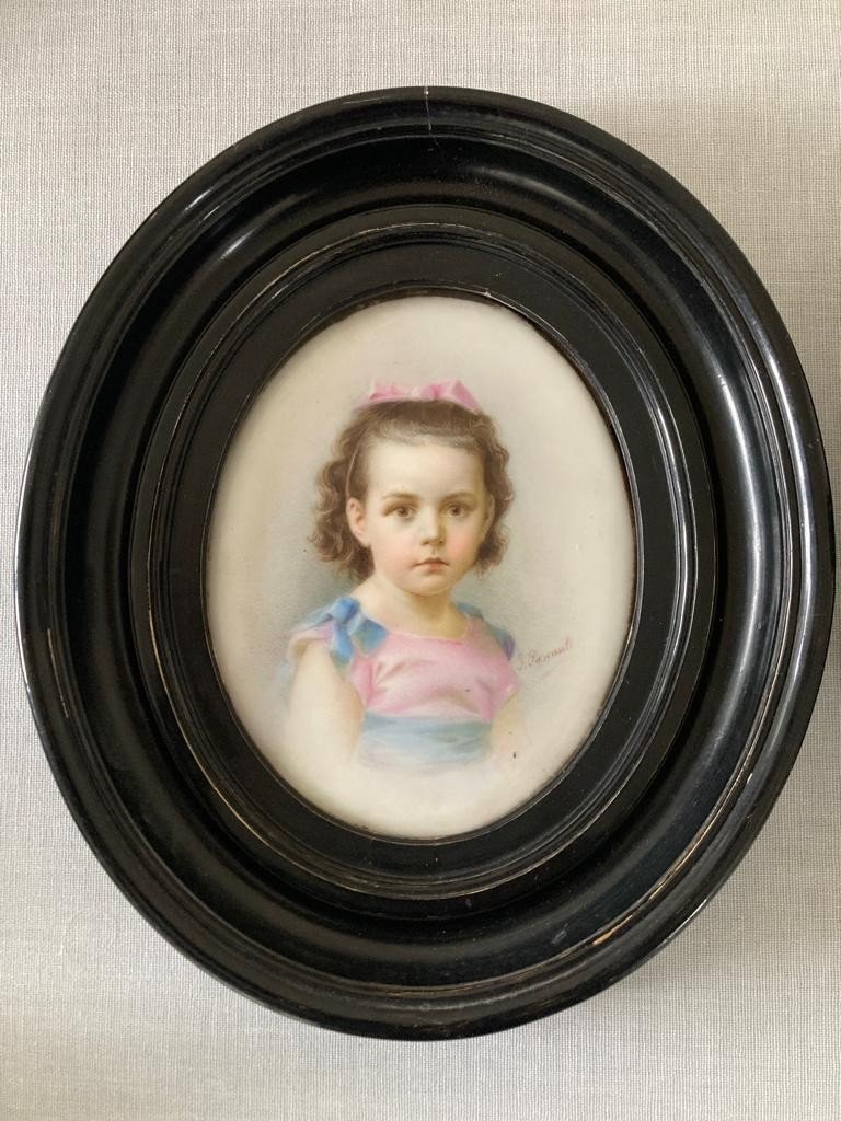 Paire De Miniatures Enfants Peinture Sur Porcelaine Cadres Napoléon III-photo-2