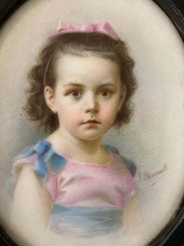 Paire De Miniatures Enfants Peinture Sur Porcelaine Cadres Napoléon III-photo-4