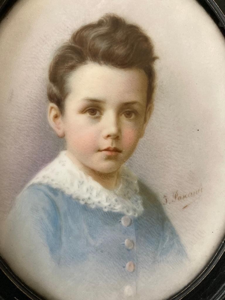 Paire De Miniatures Enfants Peinture Sur Porcelaine Cadres Napoléon III-photo-1