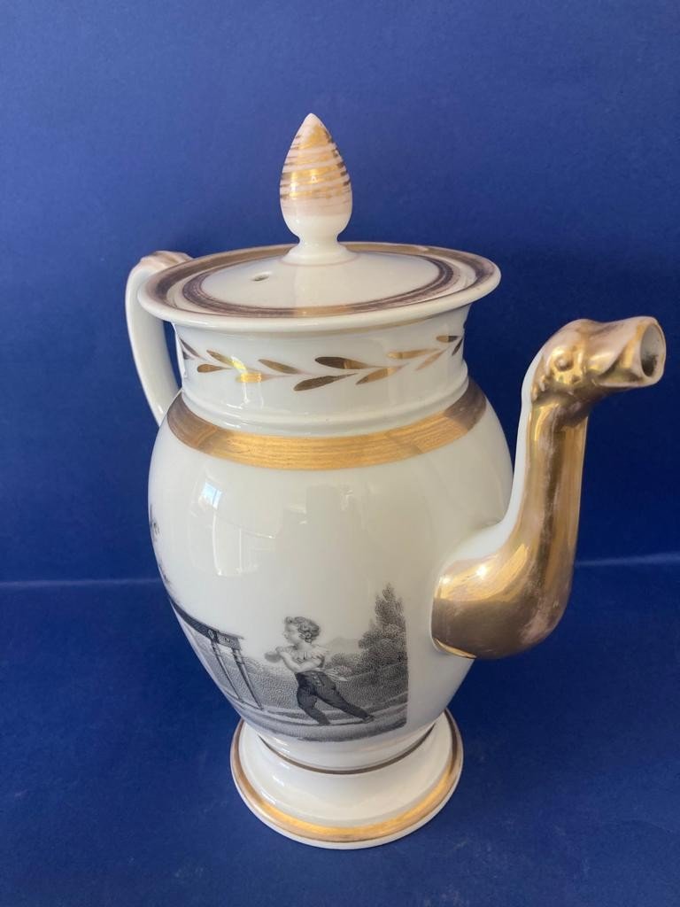 Porcelain Coffee Maker Grisaille Decor The Mother And The Child-photo-4