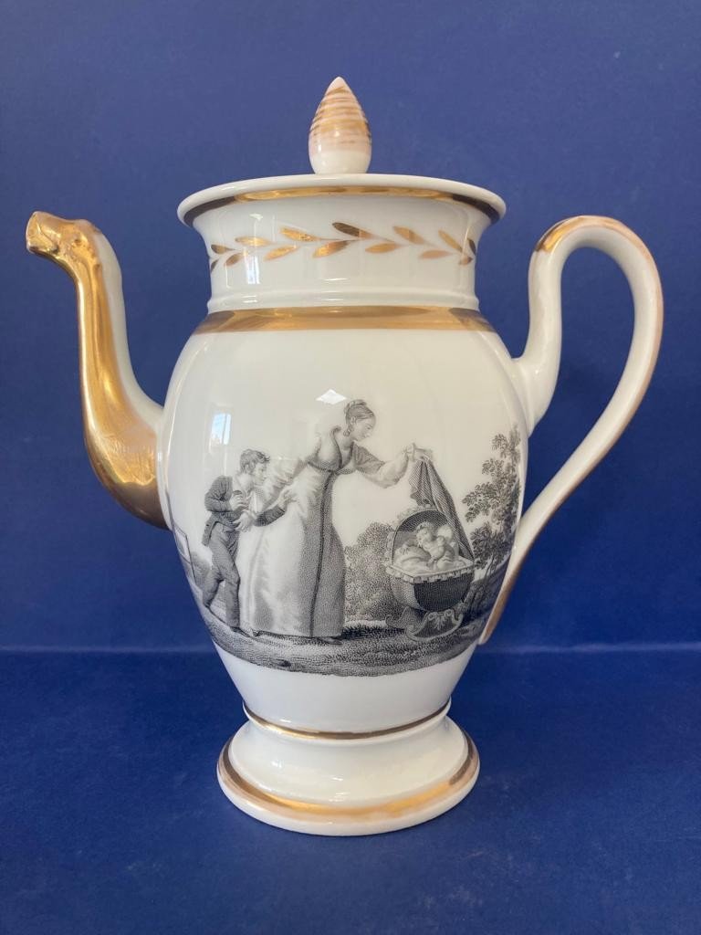 Porcelain Coffee Maker Grisaille Decor The Mother And The Child