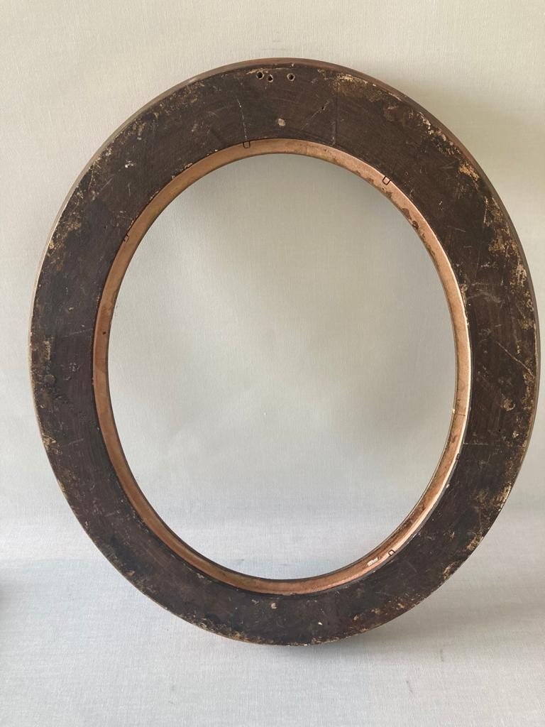 Cadre Ovale Bois Doré Style Louis XVI Faux Marbre-photo-4