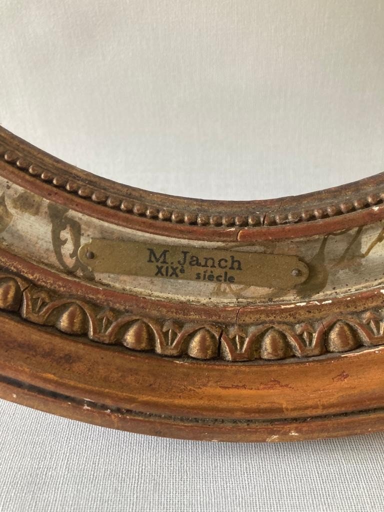 Cadre Ovale Bois Doré Style Louis XVI Faux Marbre-photo-1