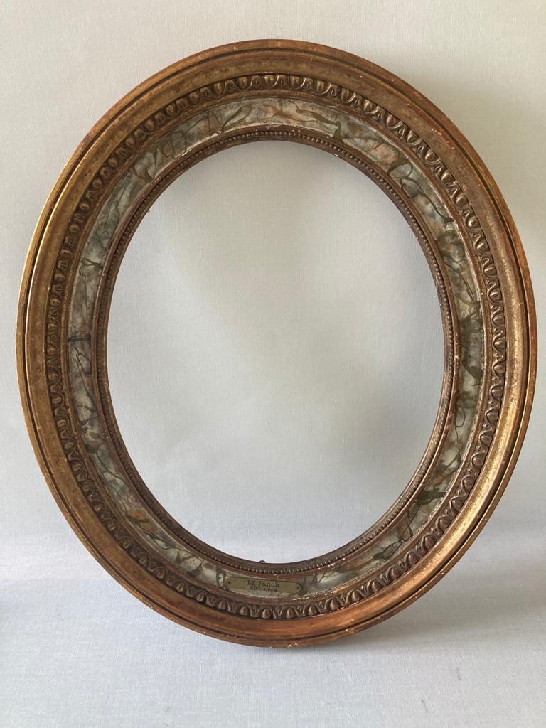 Cadre Ovale Bois Doré Style Louis XVI Faux Marbre