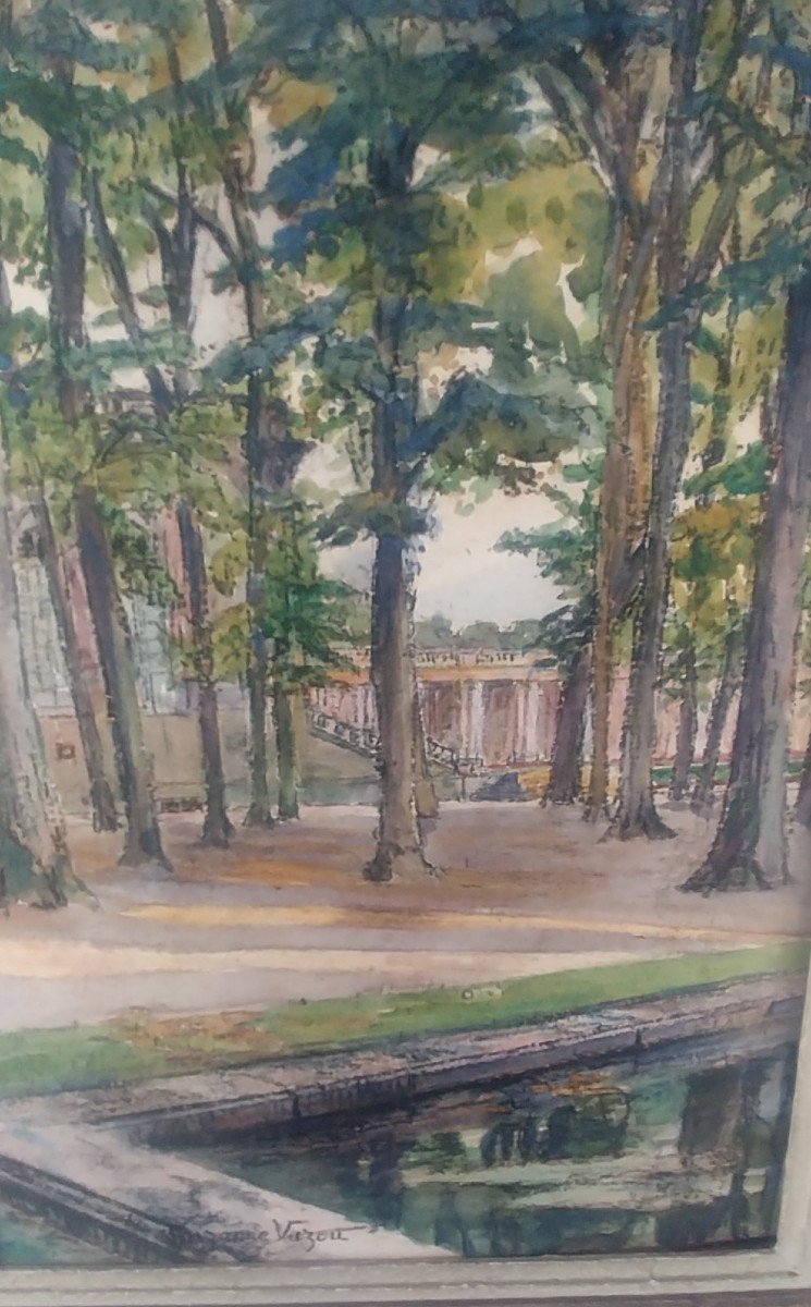 Pair Of Watercolors Park Of The Palace Of Versailles Period 1920-photo-3
