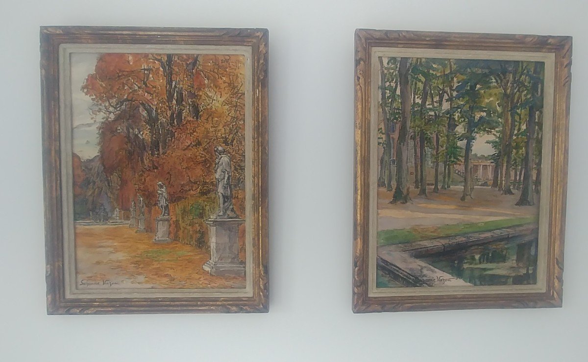 Pair Of Watercolors Park Of The Palace Of Versailles Period 1920