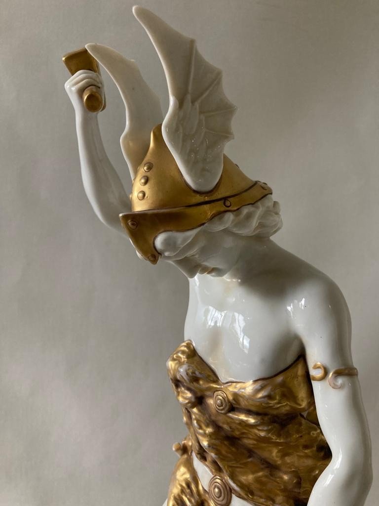 German Porcelain Statuette Vulcain Hermes Mercury Mythologiee-photo-3