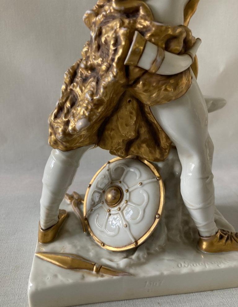 Statuette Porcelaine Allemande Vulcain Hermès Mercure Mythologiee-photo-4