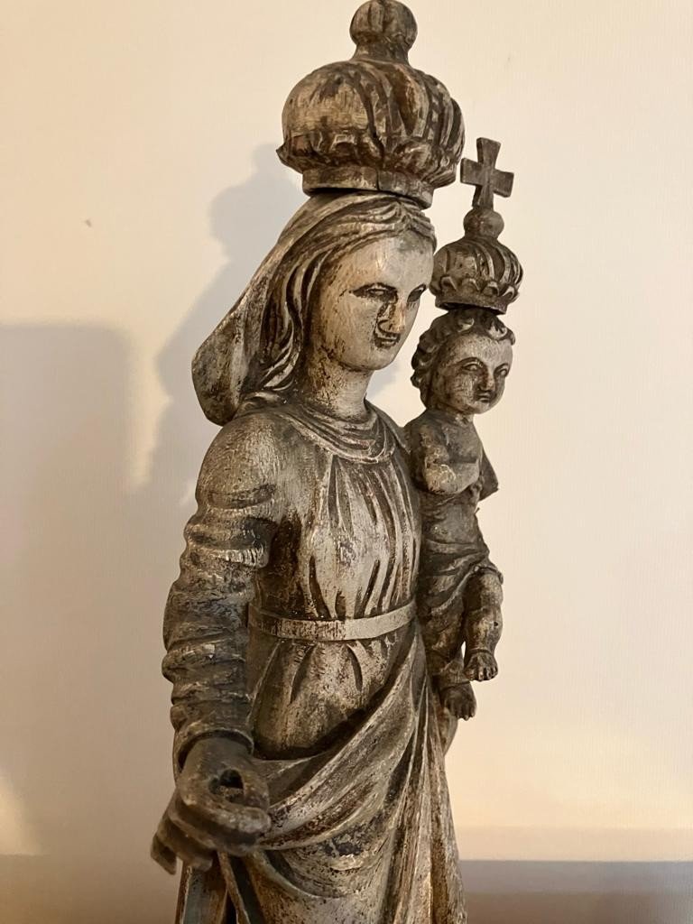 Statue Bois Sculpté Vierge à l'Enfant XVIIIe-photo-1