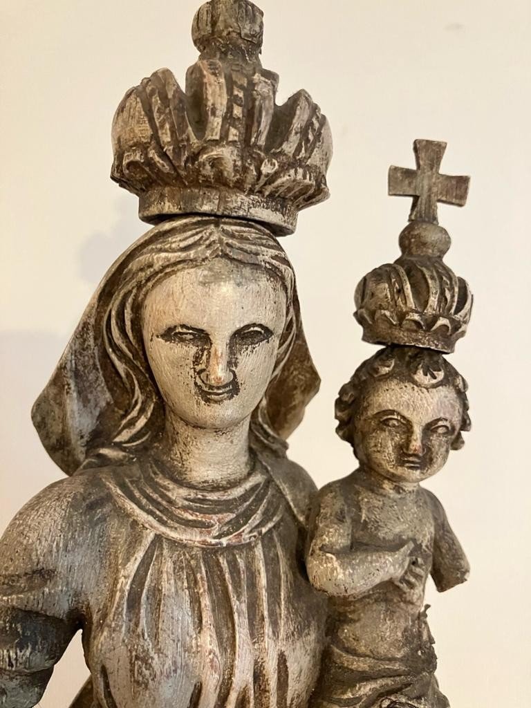 Statue Bois Sculpté Vierge à l'Enfant XVIIIe-photo-4