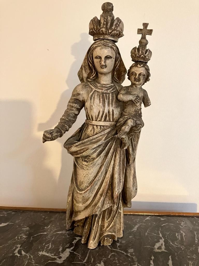 Statue Bois Sculpté Vierge à l'Enfant XVIIIe