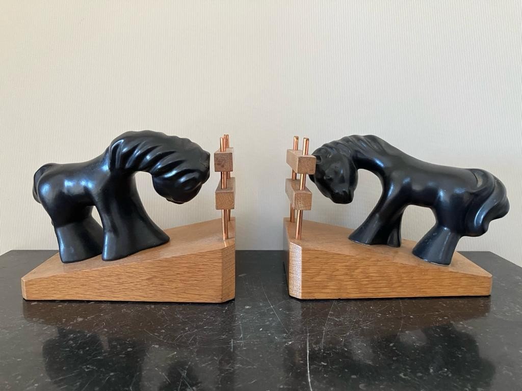 Colette Gueden Paire De Serre-livres En Céramique. Design Années 1950 Poneys