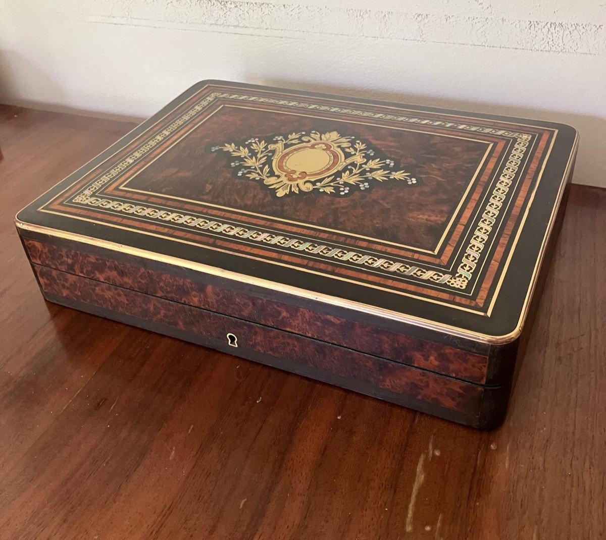 Napoleon III Token Box Marquetry Brass Mother-of-pearl