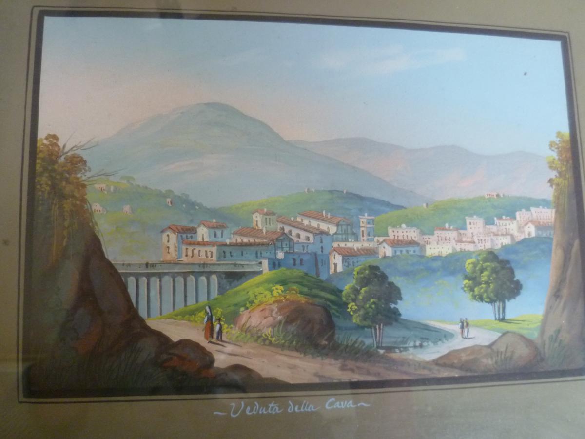 Paire De Gouaches Italiennes Epoque XIX° Siecle-photo-3