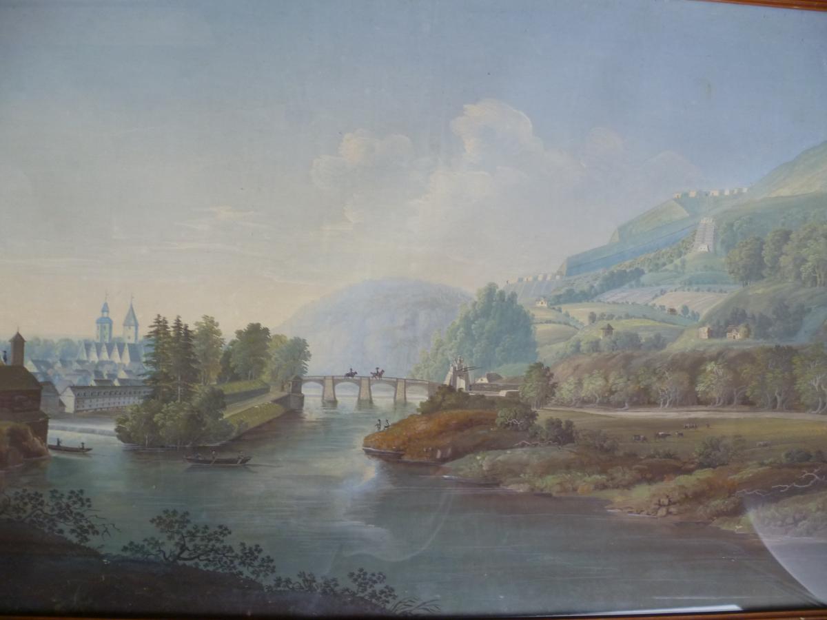 Paysage Suisse Grande Gouache XIX° Siecle-photo-2