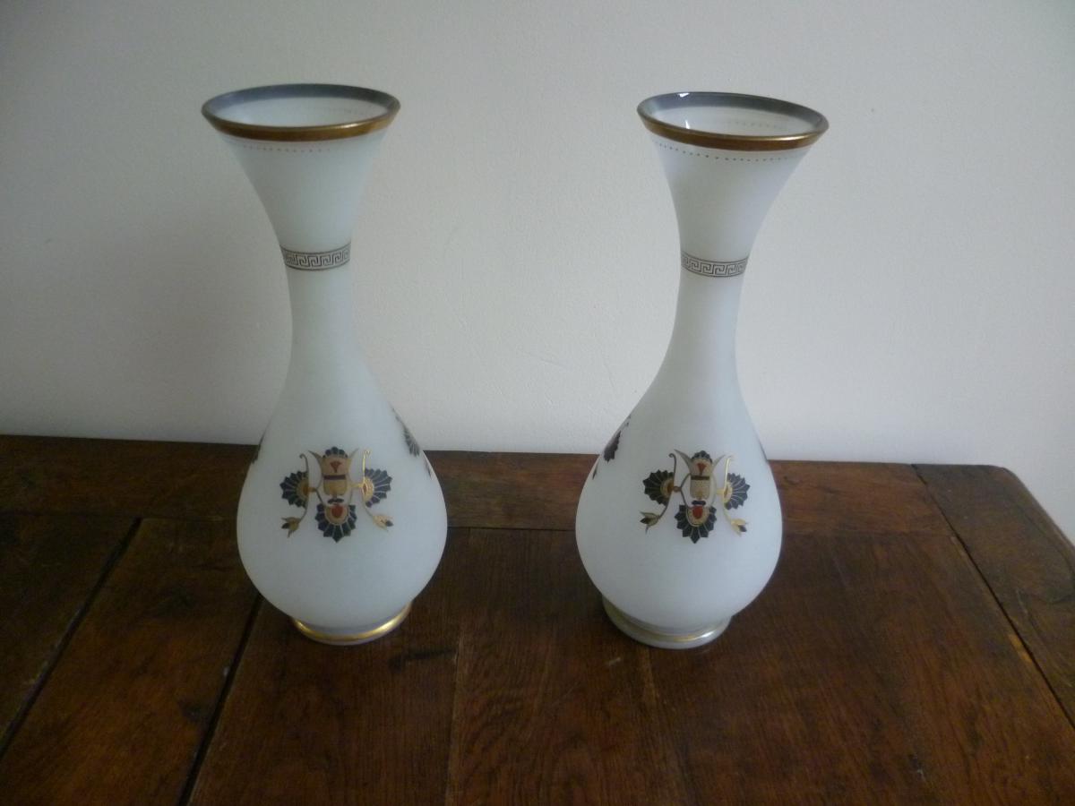 Pair Of Vases In Opaline Decor Greek