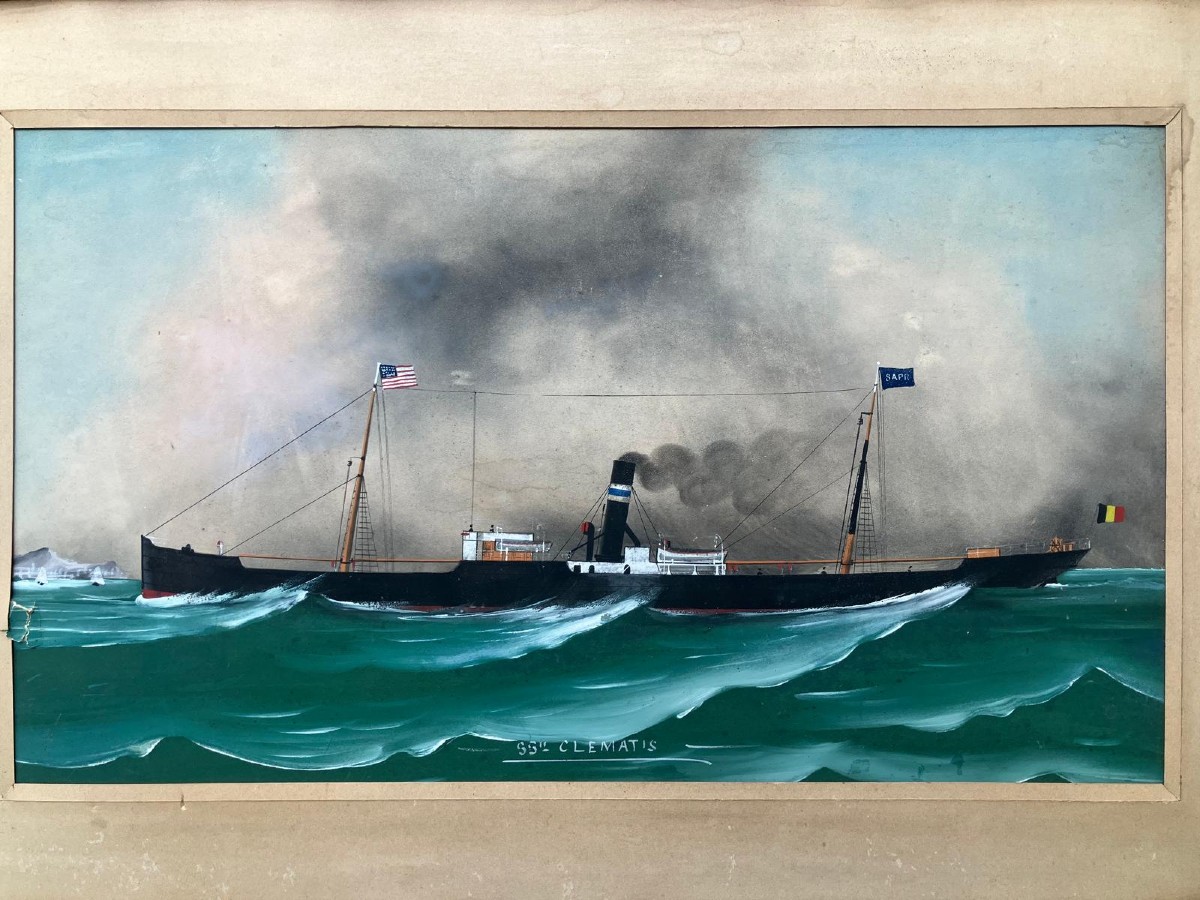 Steam Ship Ss Clematis Vapeur Transatlantique Gouache -photo-2