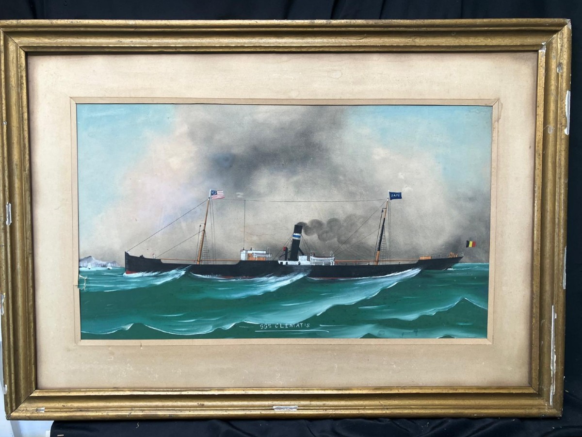 Steam Ship Ss Clematis Vapeur Transatlantique Gouache 