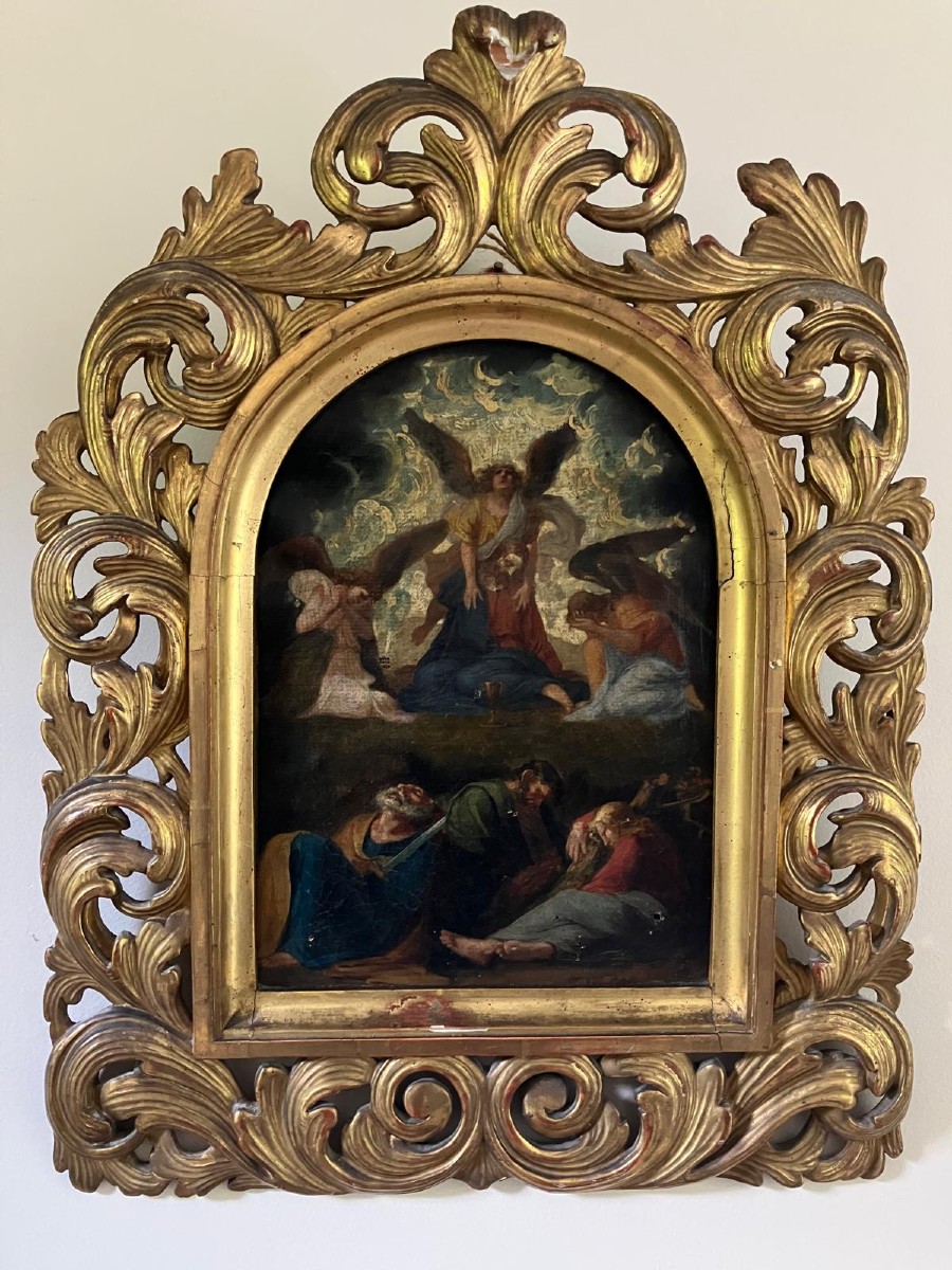 Painting Of Christ And The Apostles In A Gilded Carved Wooden Frame -photo-2