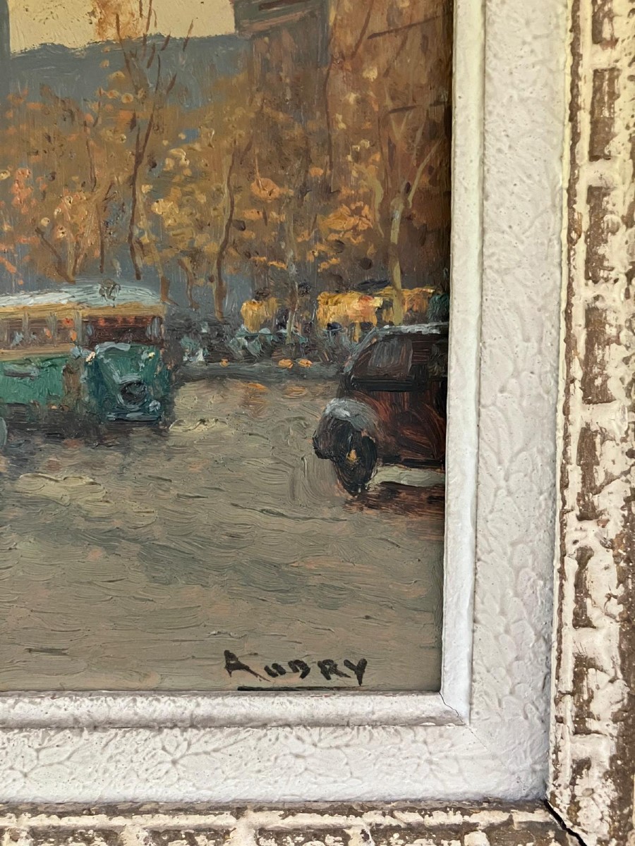 Tableau Scène de rue Parisienne Huile sur panneau -photo-4