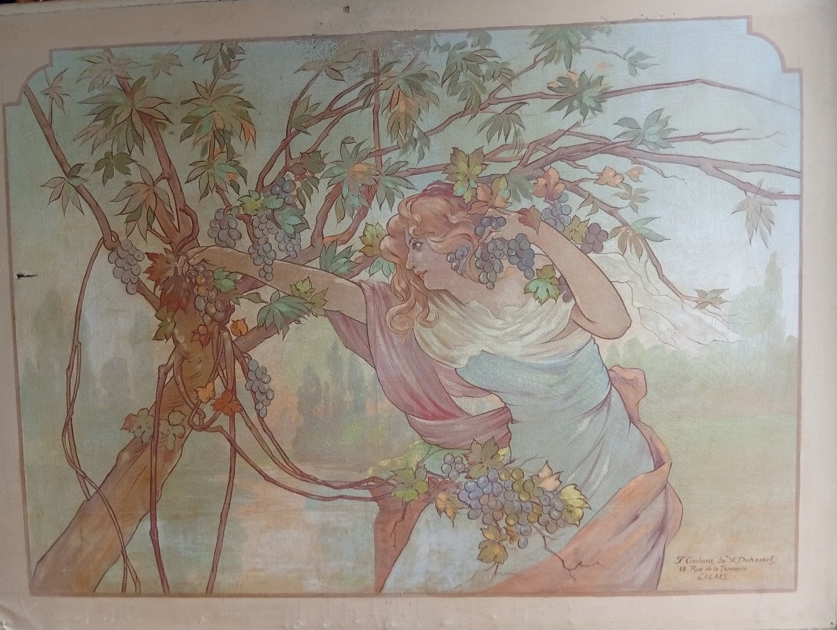 Large Decorative Art Nouveau Paintings In The Mucha Style -photo-2