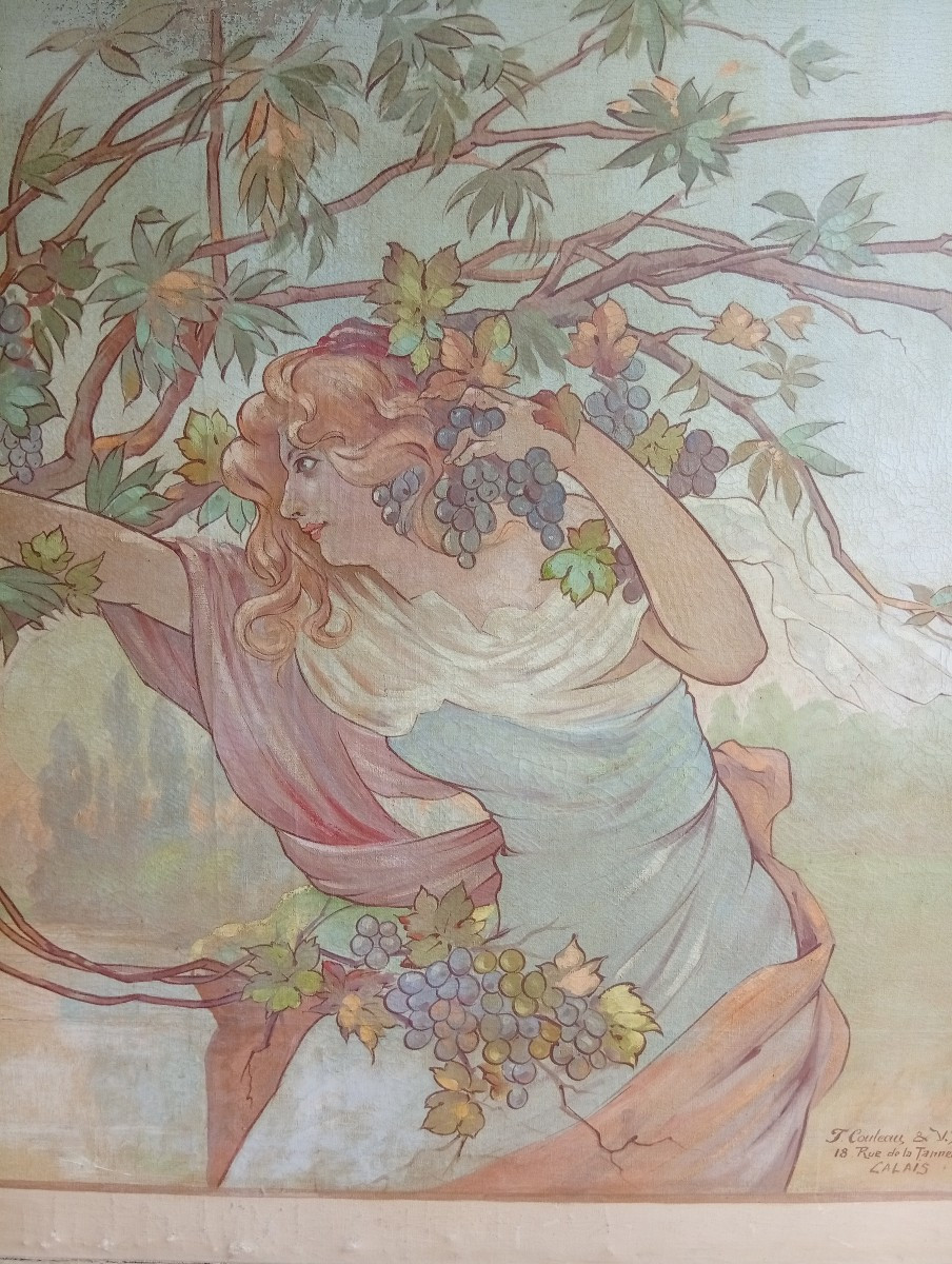 Large Decorative Art Nouveau Paintings In The Mucha Style -photo-3