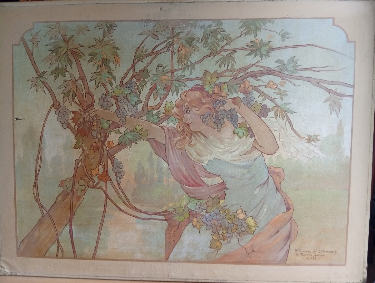 Large Decorative Art Nouveau Paintings In The Mucha Style 