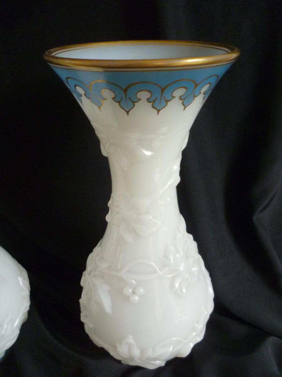 Great Pair Of Vases Opaline Vine Vine Decor-photo-3