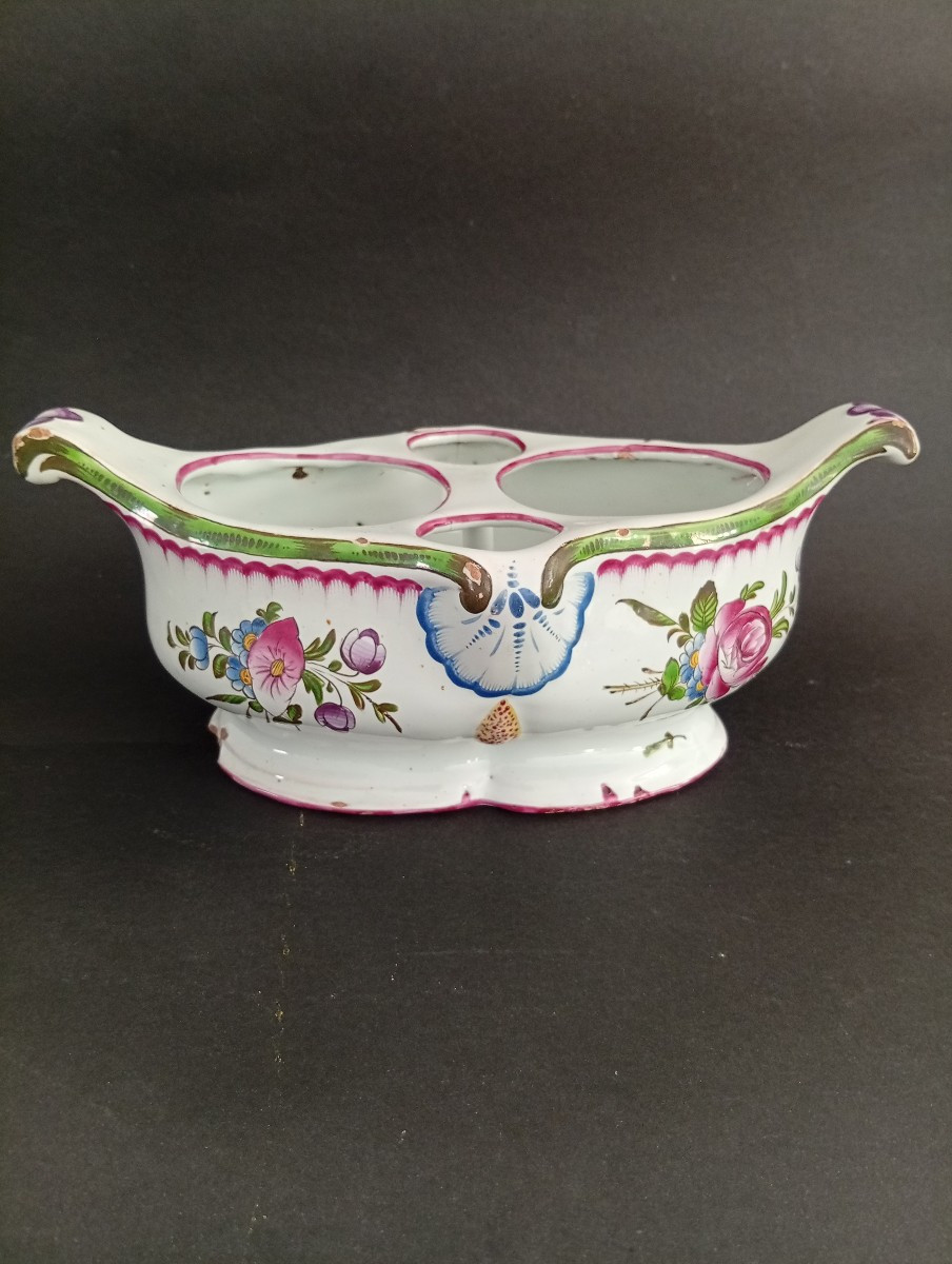 Earthenware Oil Cruet Holder With Floral Decoration, 18th Century -photo-2