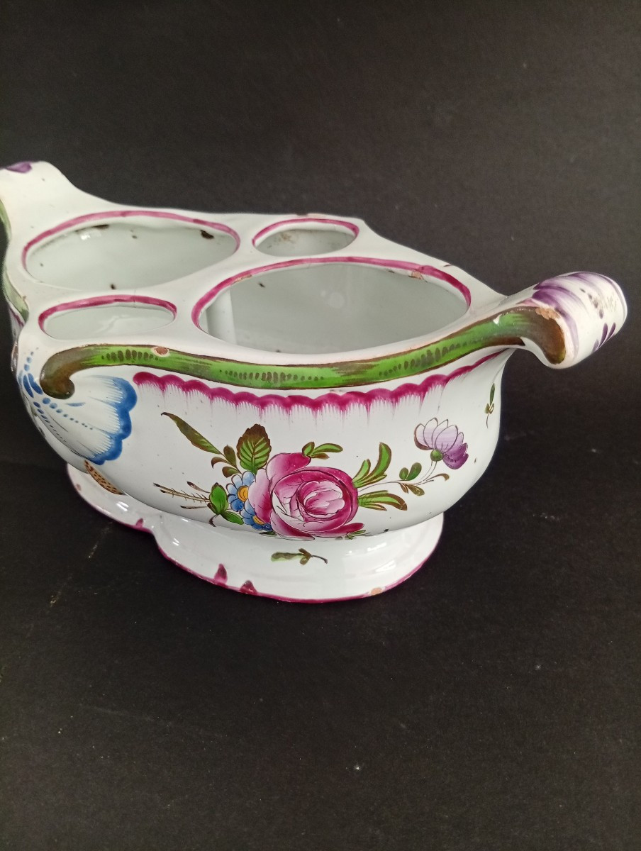 Earthenware Oil Cruet Holder With Floral Decoration, 18th Century -photo-3