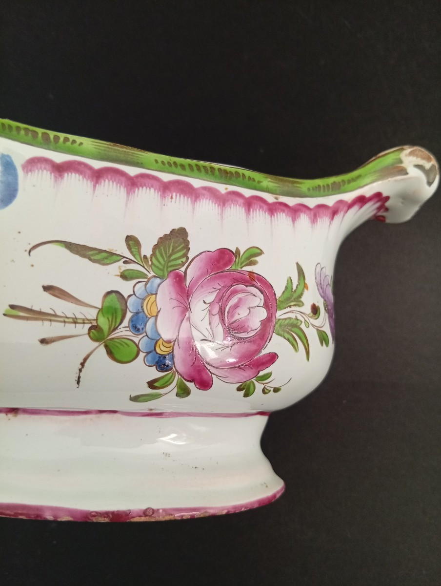 Earthenware Oil Cruet Holder With Floral Decoration, 18th Century -photo-1