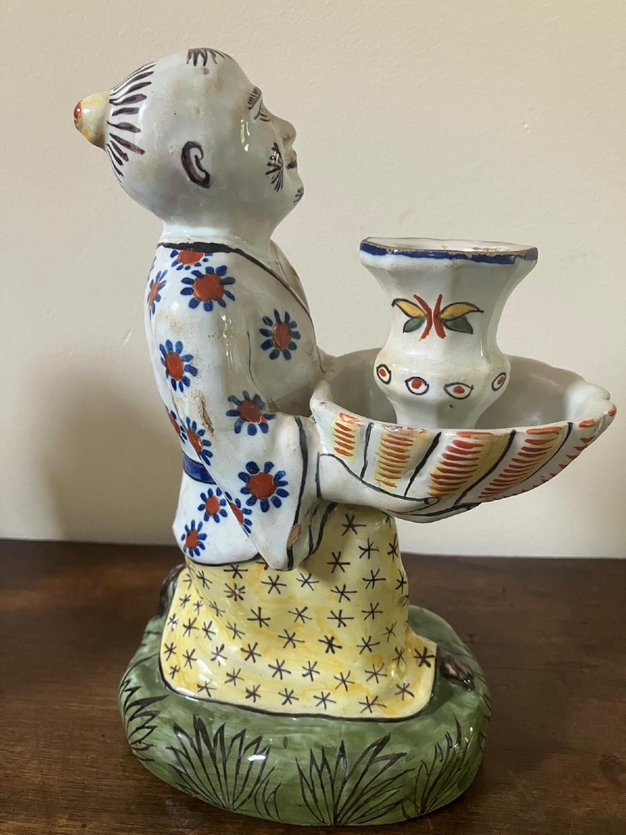Chinese Statuette, Candlestick, Lille Earthenware -photo-3