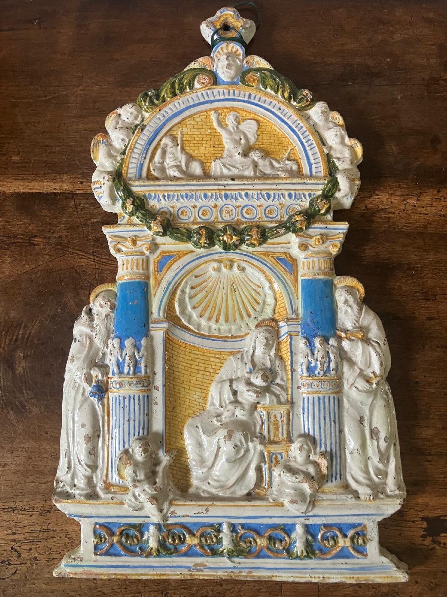 Italian Majolica Devotional Plaque 
