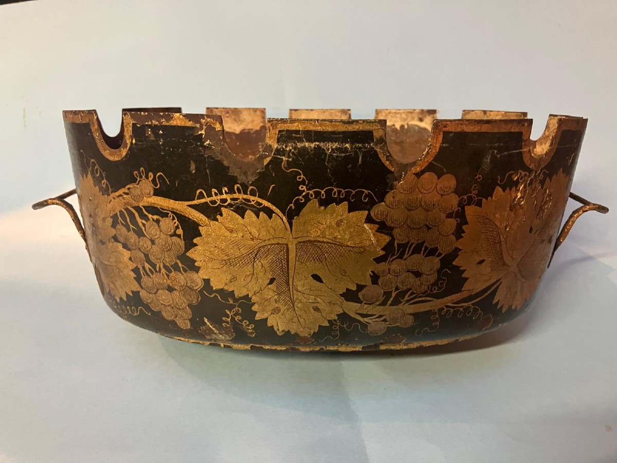 Verrière rafraîchissoir en tôle peinte décor raisins -photo-4