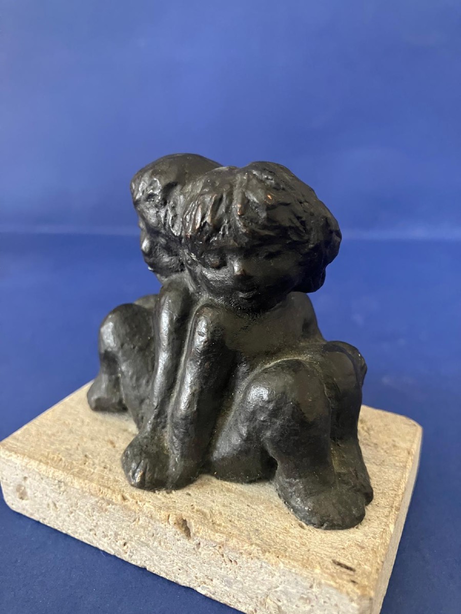 Statuette deux enfants dos à dos -photo-4