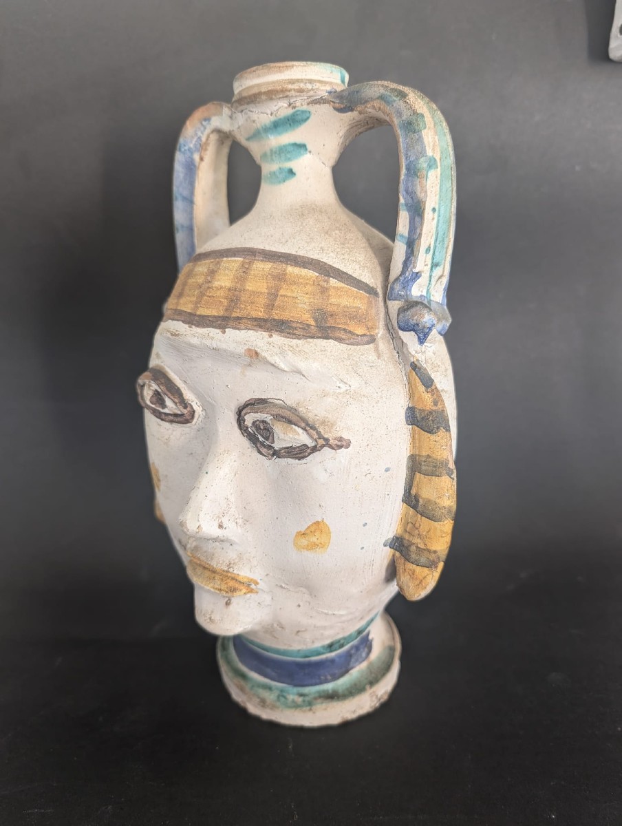 Anthropomorphic Jug With Female Face Sicily Caltagirone-photo-2