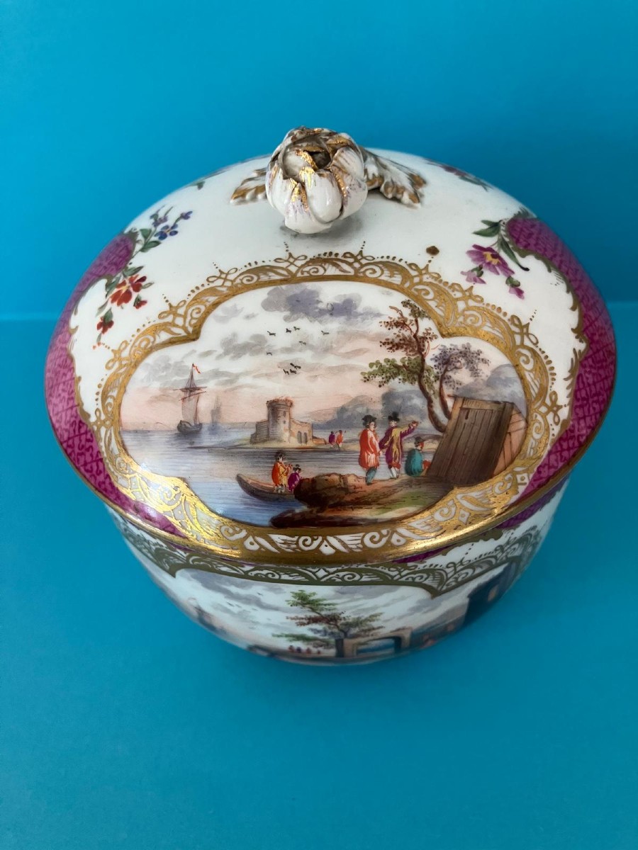 Sucrier porcelaine Meissen décor maritime -photo-2